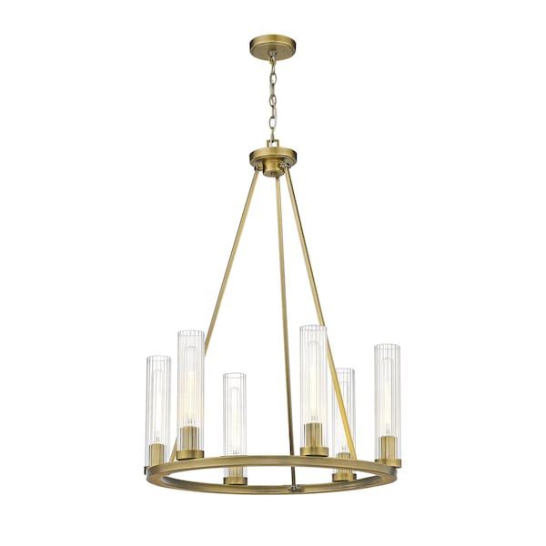 Z-Lite Beau 6 Light Chandelier, Rubbed Brass & Clear 3031-6RB - main